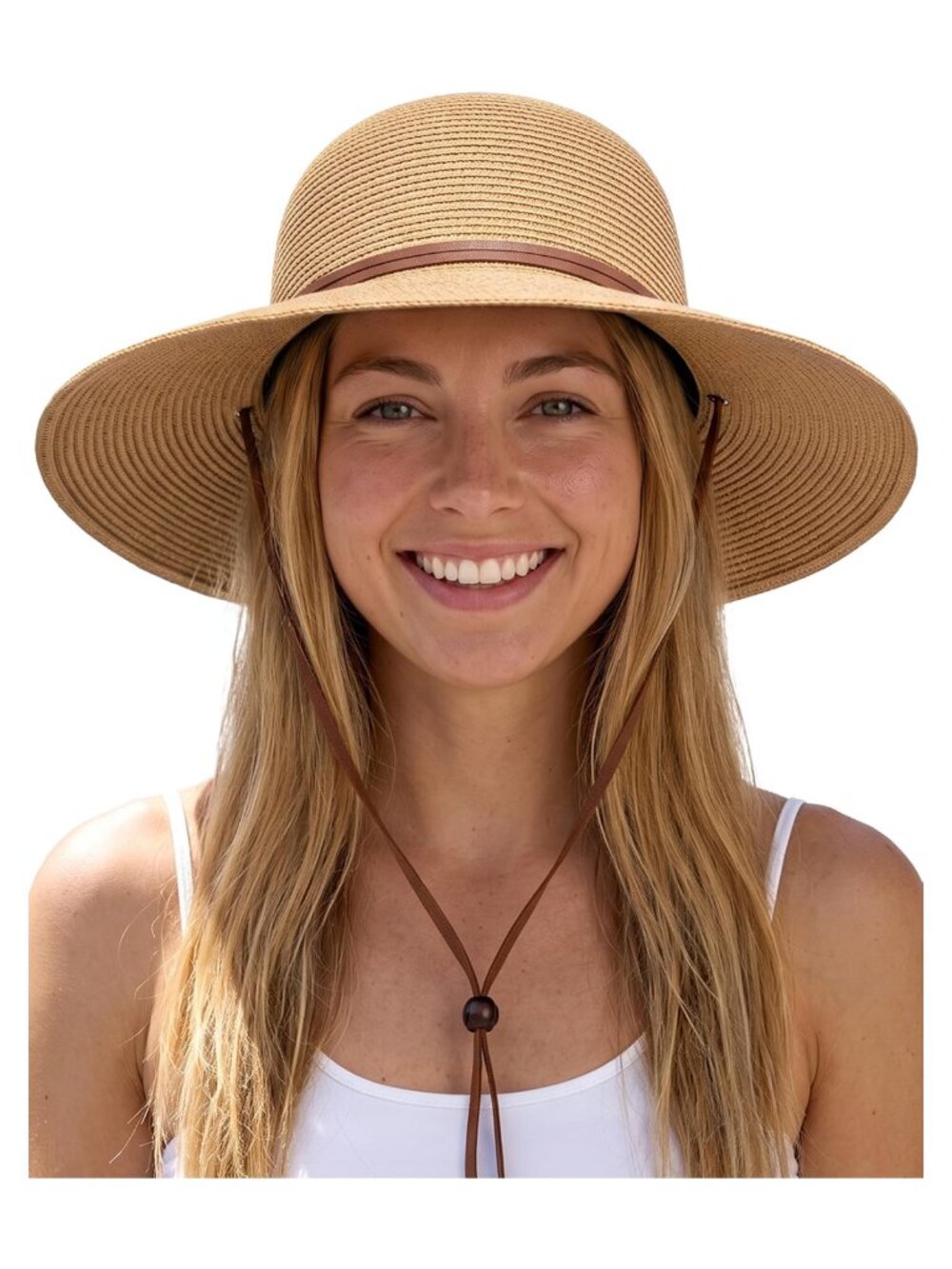 Womens Wide Brim Sun Hat Paper Straw Wind Lanyard UPF 80+ Foldable Beach